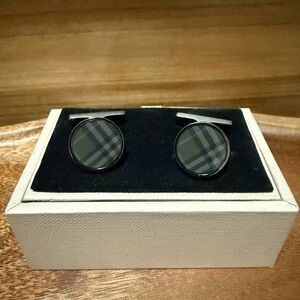 Burberry Black and Gray Plaid Cufflinks
